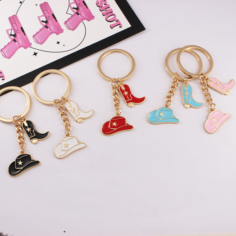 Wholesale Western Style Cowboy Hat Cowboy Boots Alloy Keychain ACC-KC-QiChen005
