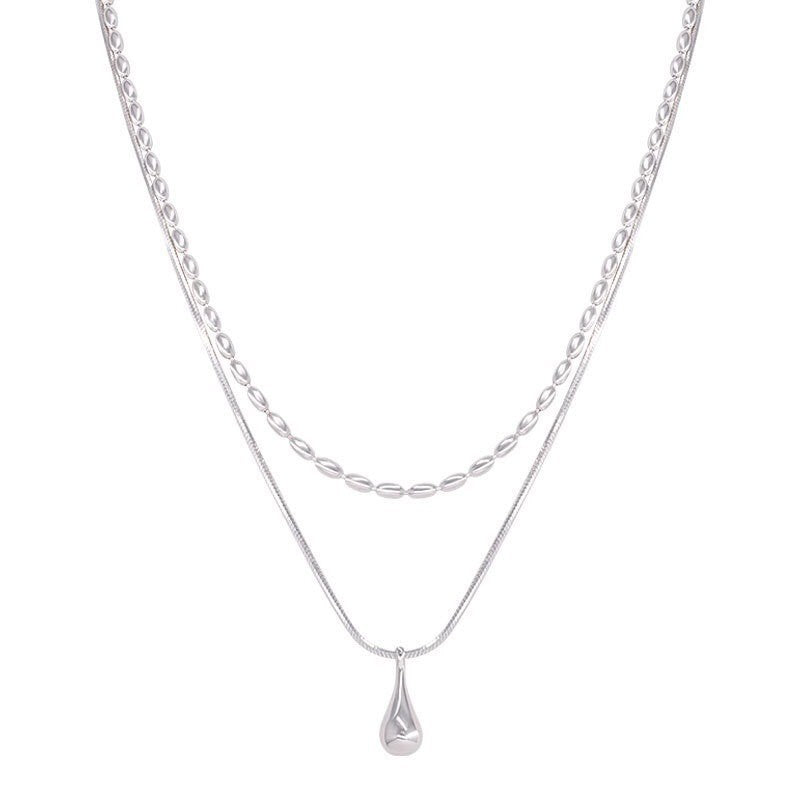 Wholesale Cold Style Double-Layer Water Drop Rice Necklace,  Fashion Clavicle Chain for Women Boutique Resale