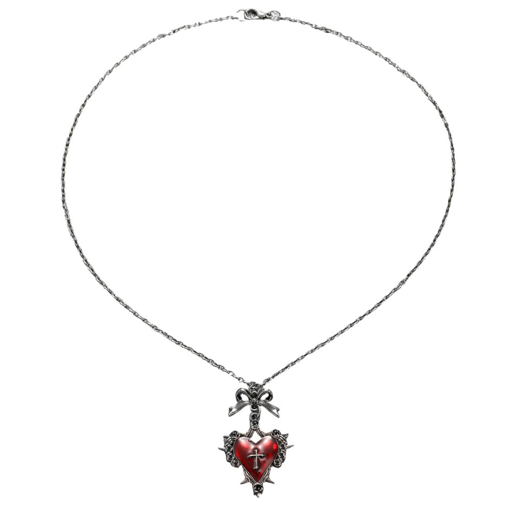 Wholesale Gothic Y2K Red Heart n Pendant Necklace With Bow Cross Zinc Alloy Fashion Accessory For Boutique Resale
