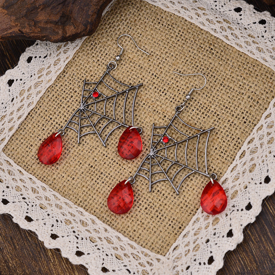 Wholesale Vintage Punk  Web Gem Pendant Earrings Zinc Alloy Gunmetal Black  Jewelry Accessory