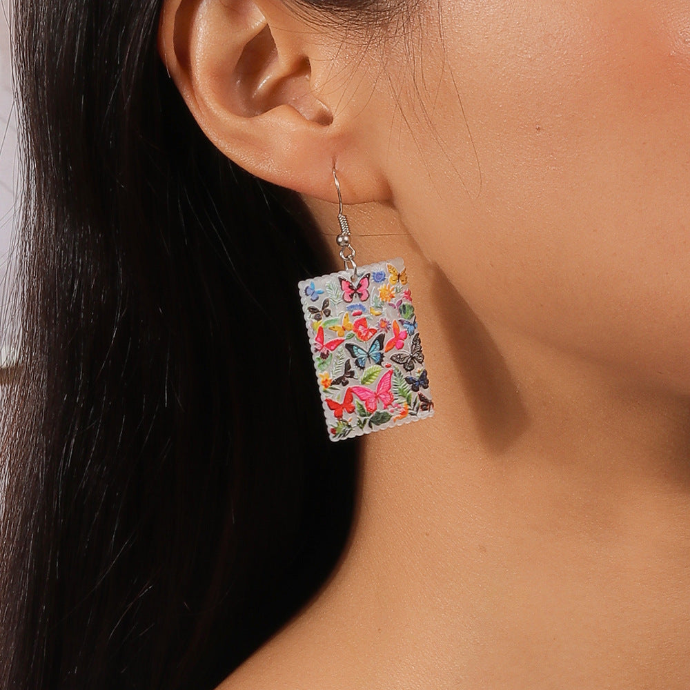 Wholesale Animal Geometric Ear Hooks and Drops Oil Painting Butterfly Earrings
