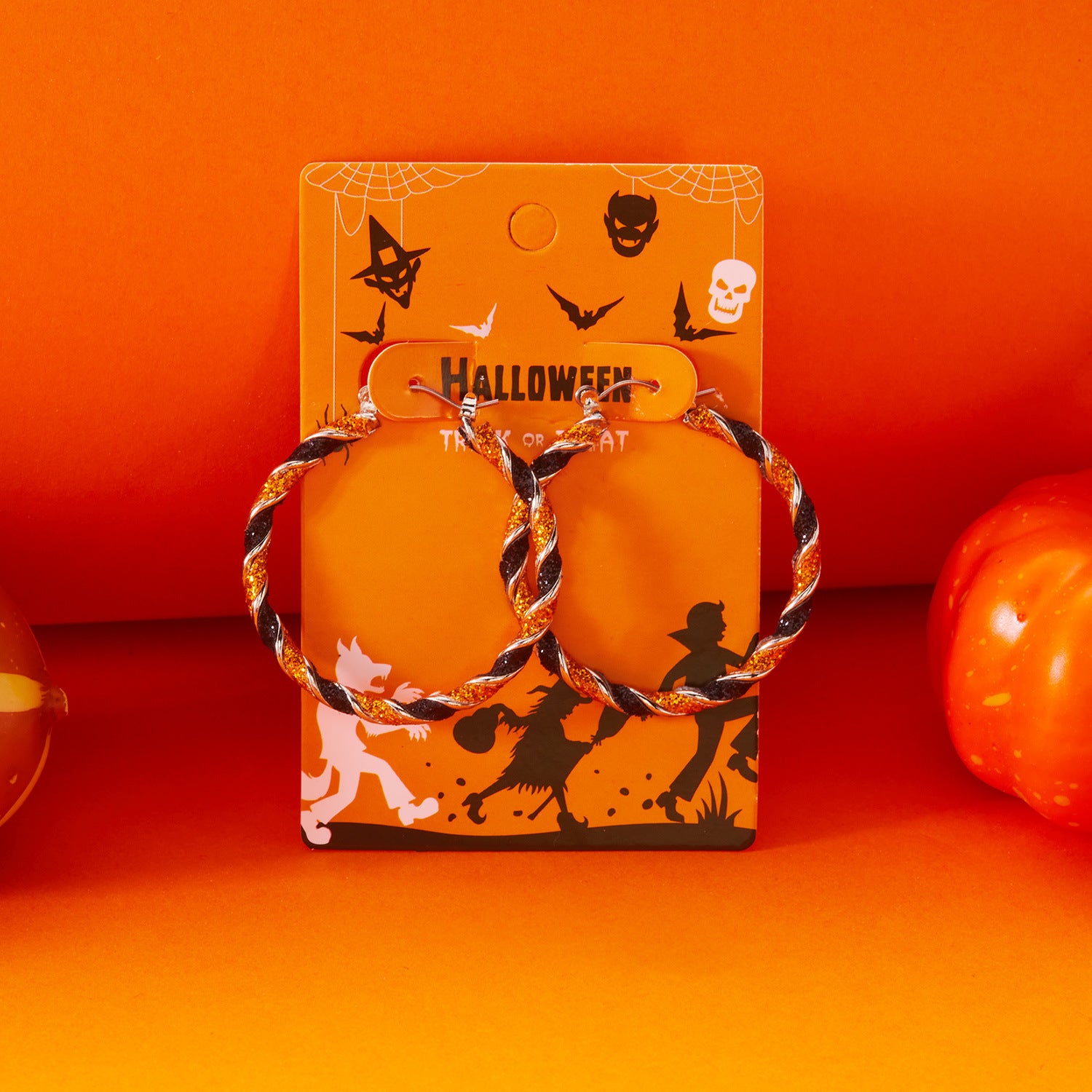 Wholesale  Halloween Series Black and Orange Twisted Hoop Earrings