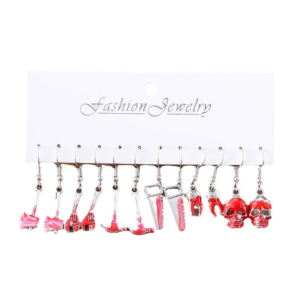 Wholesale Halloween Blood Tools Skull Pendant Earrings Set ACC-ES-ChuLian077