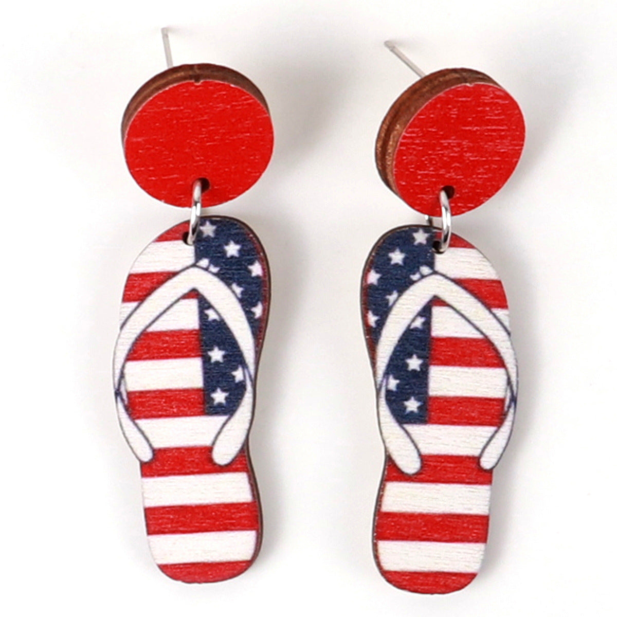 Wholesale American Independence Day Slippers Vase Coffee Cup Painted Wooden Earrings ACC-ES-ChouD001