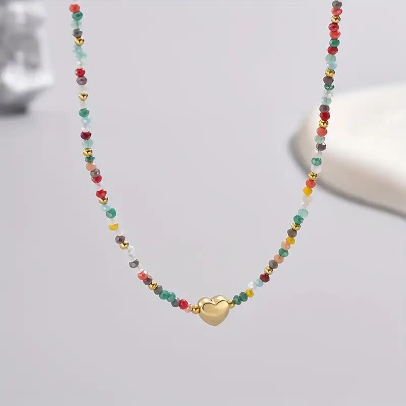 Wholesale Stylish Gold Heart Crystal Beaded Necklace Bohemian Women Fashion Jewelry