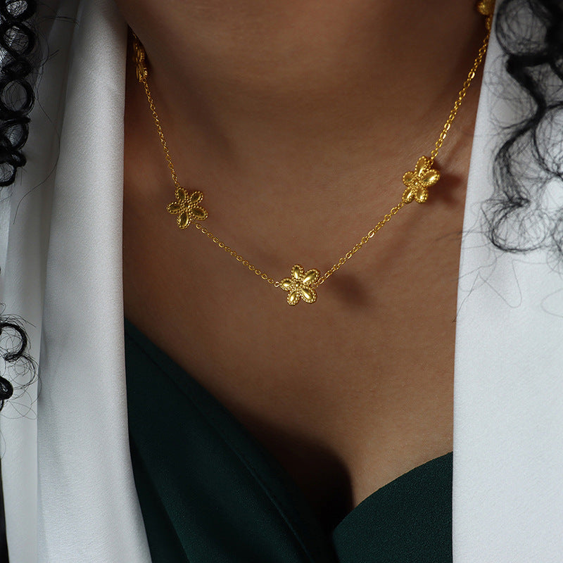 Wholesale Round Flower Bracelet Necklace Set of Two Pieces Titanium Steel ACC-NE-Fangt001