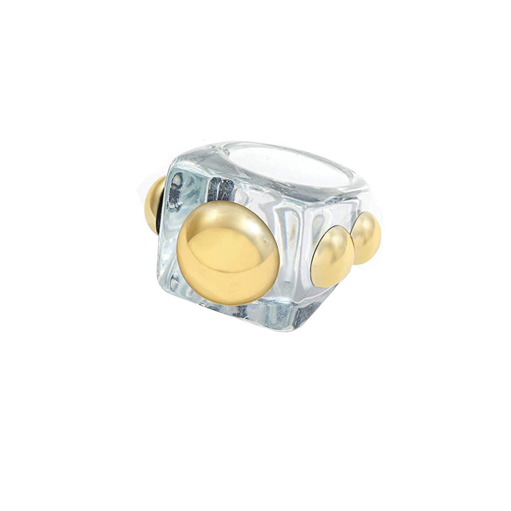 Wholesale resin ring golden diamond candy color geometric  ring