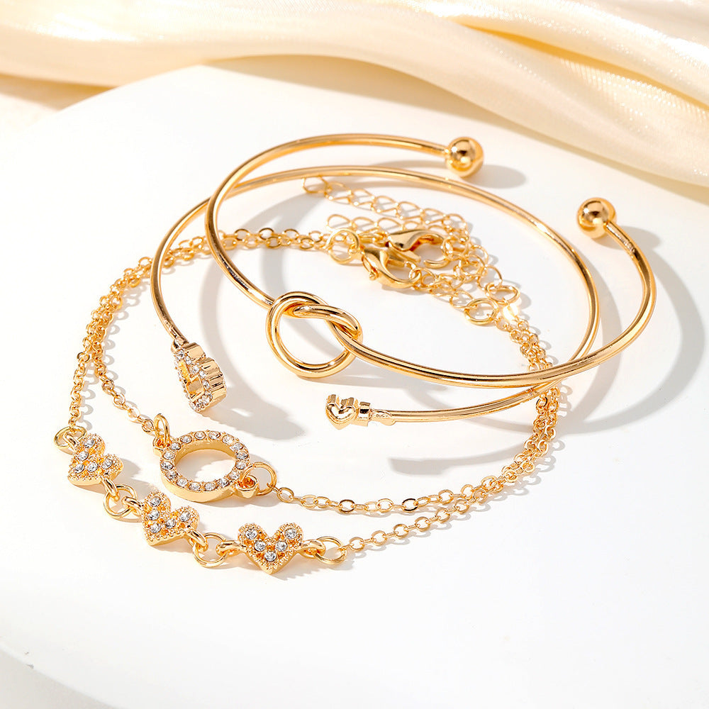 Wholesale Alloy Heart Knot Open Bracelet Set - Fashion Jewelry for Women
