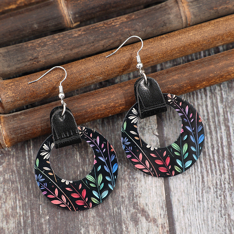 Wholesale Bohemian Retro Hollow Round Flower Acrylic Earrings