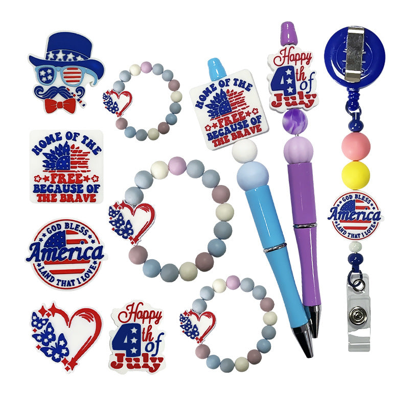Wholesale Random 10pcs Independence Day PVC Soft Glue Focal Beads DIY Beaded Pen Accessories