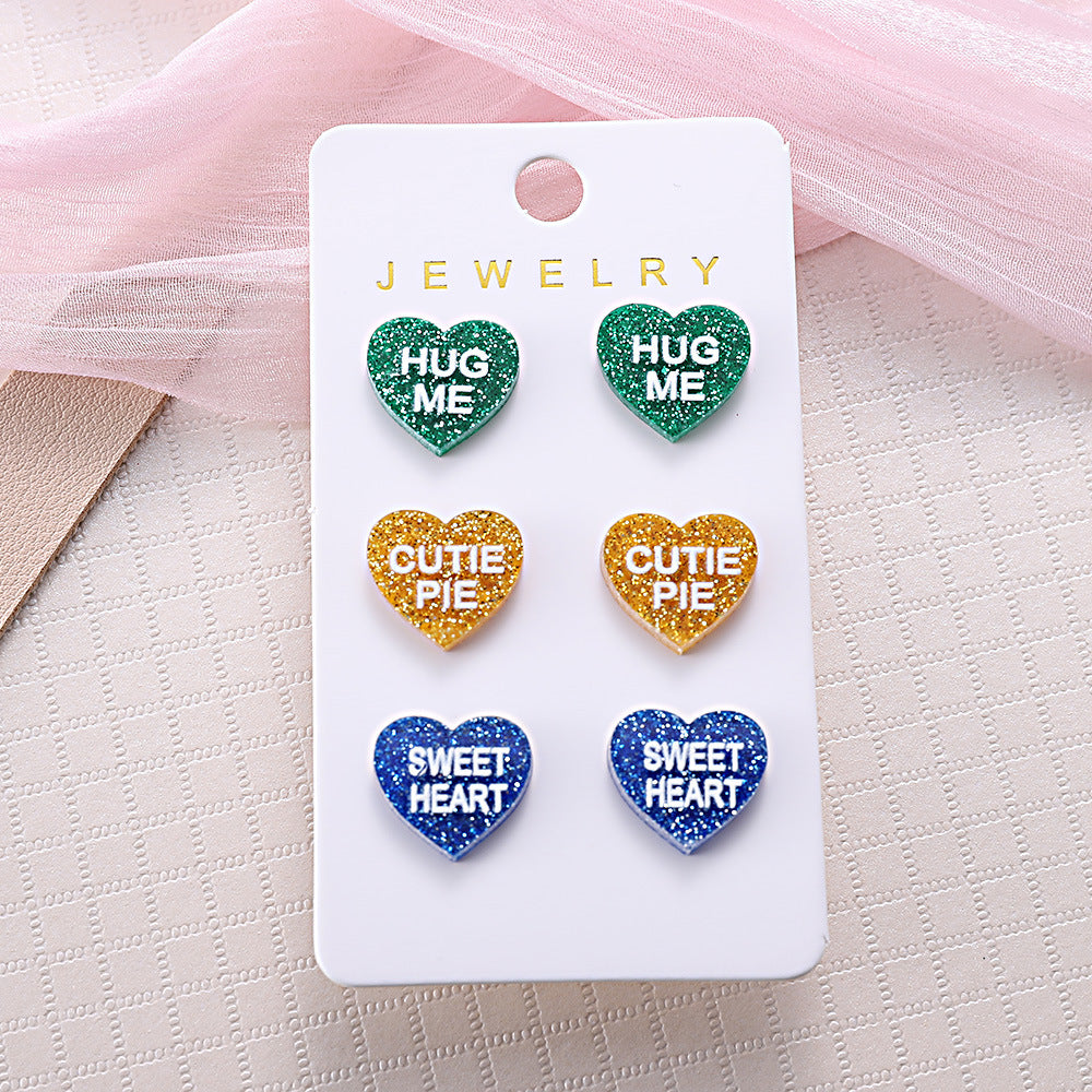 Wholesale Valentine's Day Love Lovely Hug Me Forever Sequin Earrings Set