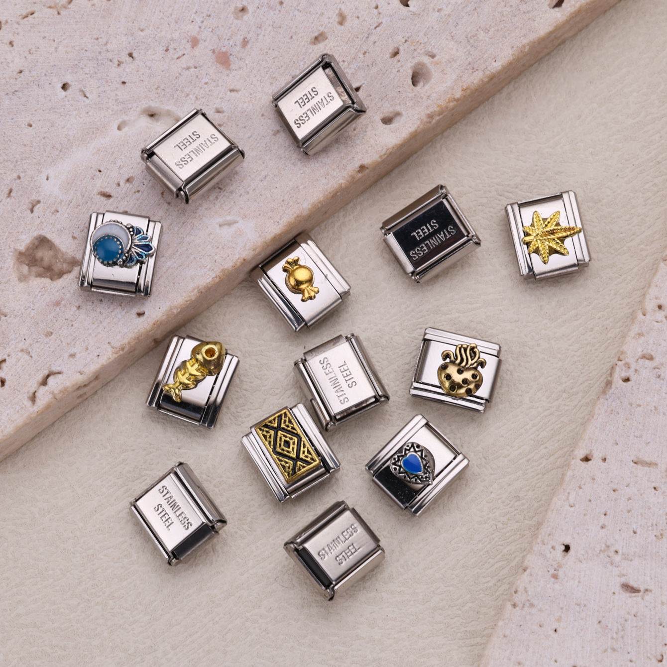 Wholesale 10pcs Italian Charm Bracelet 9mm DIY Splicing Retro Style Stainless Steel Composable Bracelet