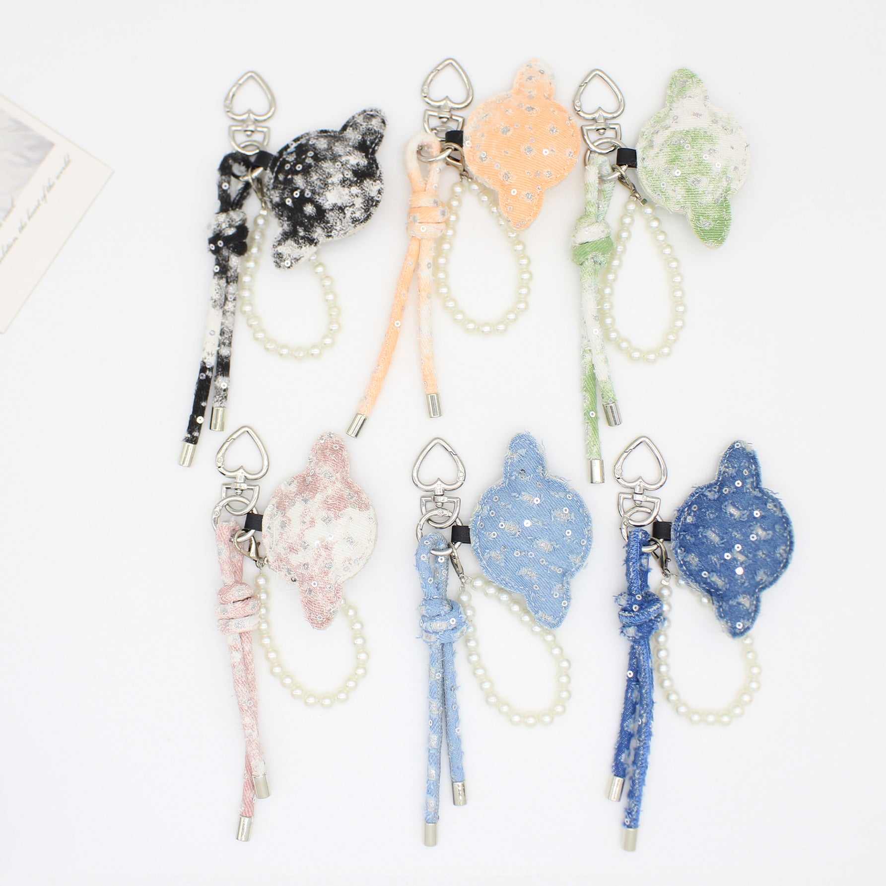 Wholesale Handmade Artificial Leather Bag Charm with Pearl Chain and Keychain,  Stylish Car Key Accessory