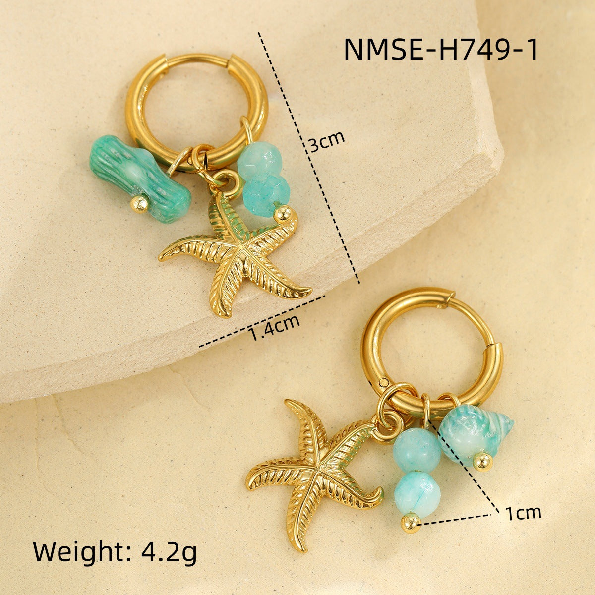 Wholesale  marine elements series starfish stainless steel earrings