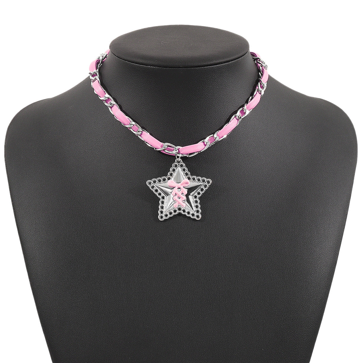 Wholesale y2k  bow star leather pink collar punk choker  necklace