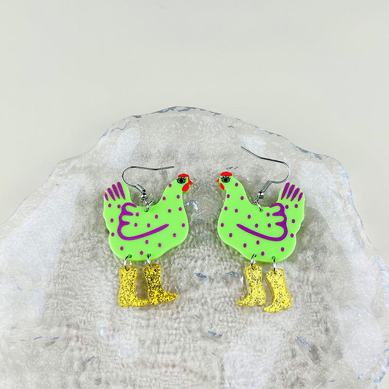 Wholesale creative rooster stitching acrylic earrings