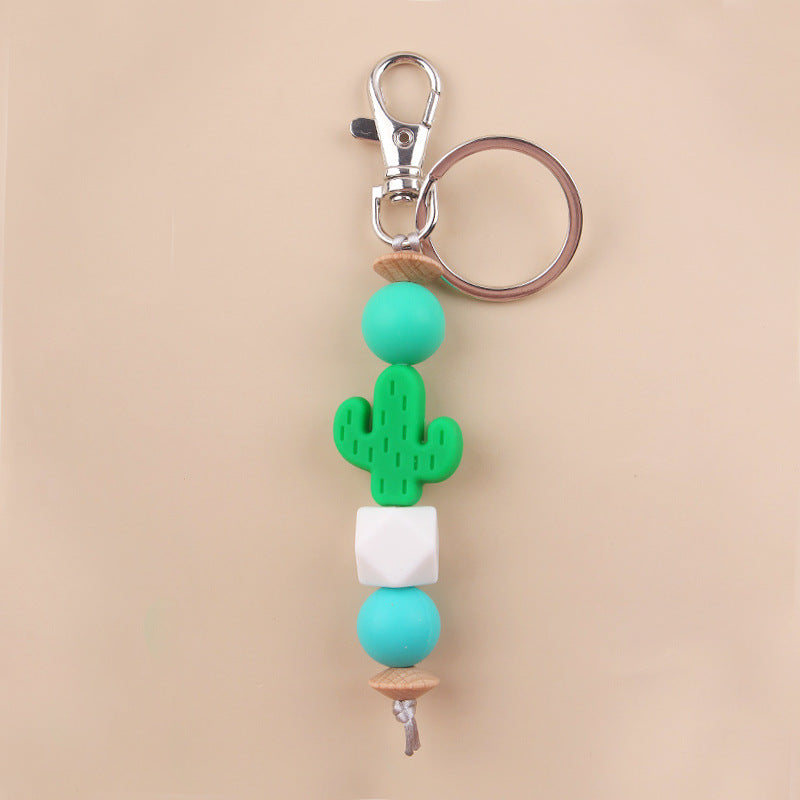 Wholesale New Cartoon Cactus Teether Bead Keychain DIY Creative Silicone Beaded Bracelet Bag Pendant Small Jewelry ACC-KC-GuangTian035