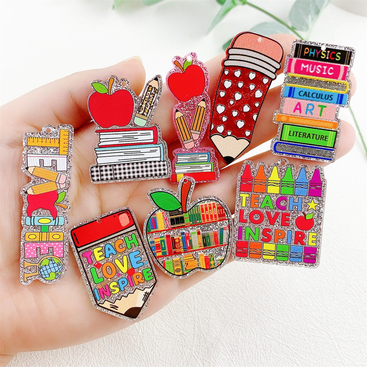 Wholesale 10pcs Acrylic Printing Color Pencil Books School Season Series Pendant