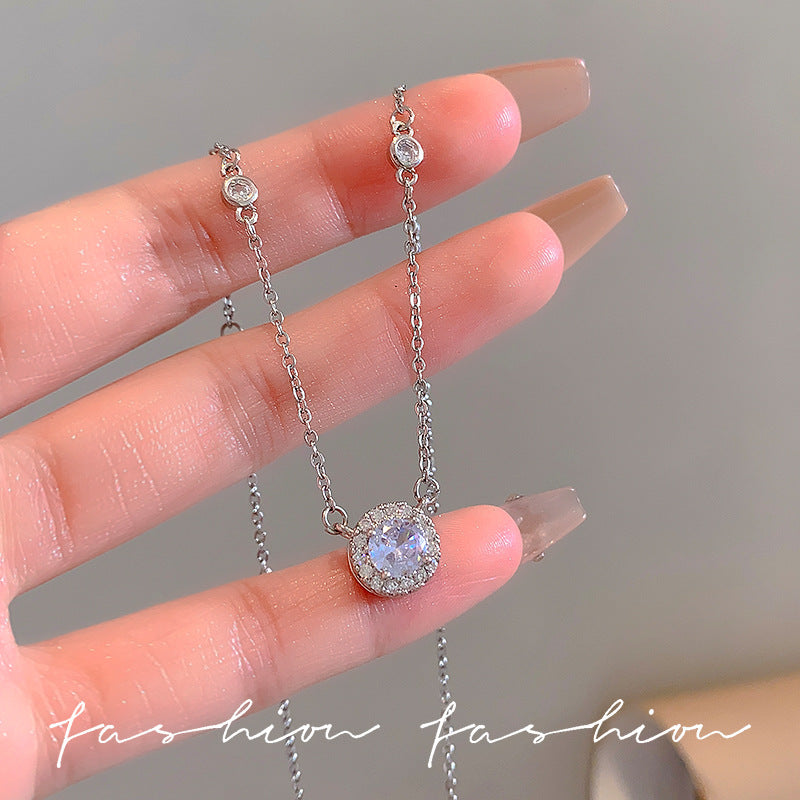 Wholesale Light Luxury Titanium Steel   Colorful Zircon Heart Necklace
