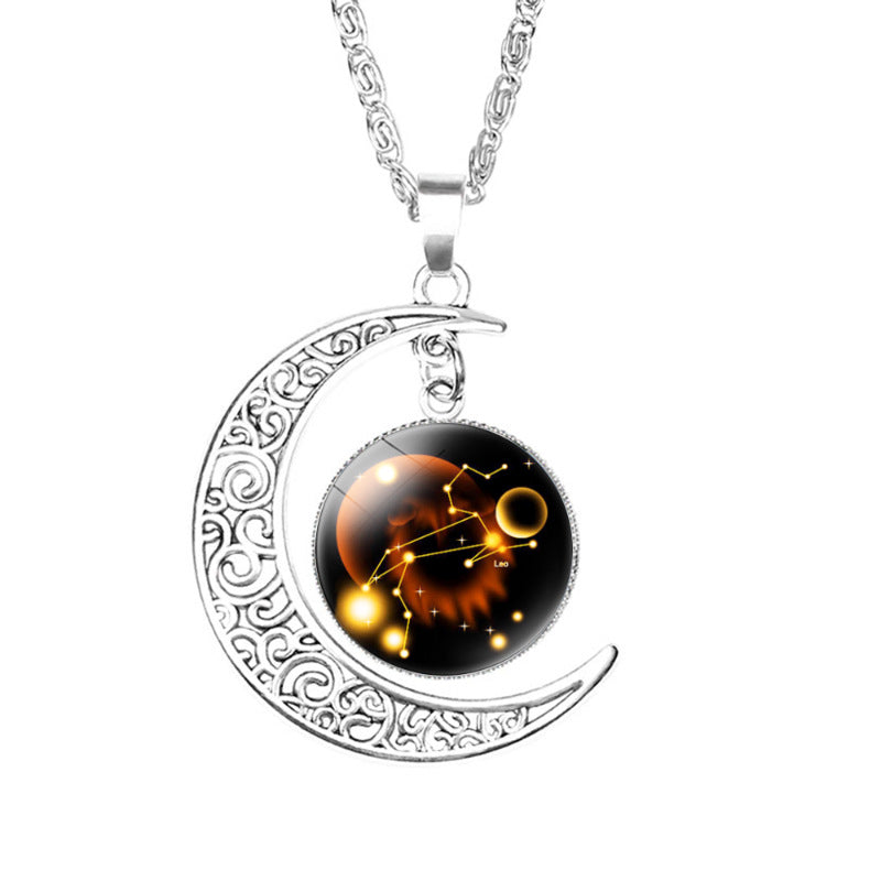 Wholesale  12 Constellation Crescent Moon Necklace