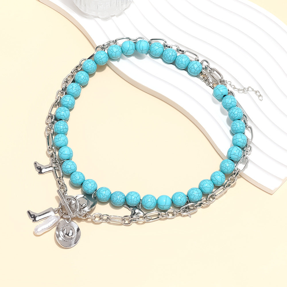 Wholesale  Denim Style Hat Boots Pendant Necklace Multi-Layer Clavicle Necklace