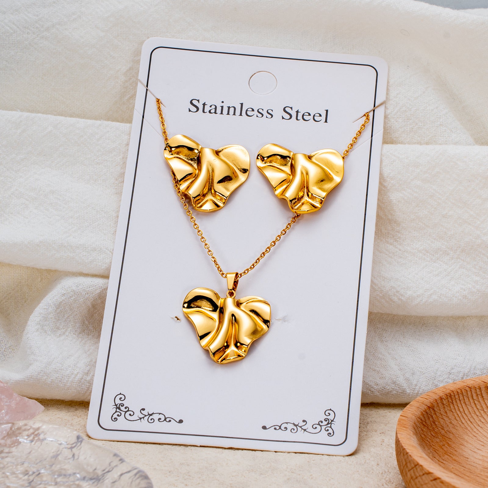 Wholesale Stainless Steel Electroplated Earring and Necklace Set - Trendy Office Lady Style,  Fashion Accessory Boutique Resale