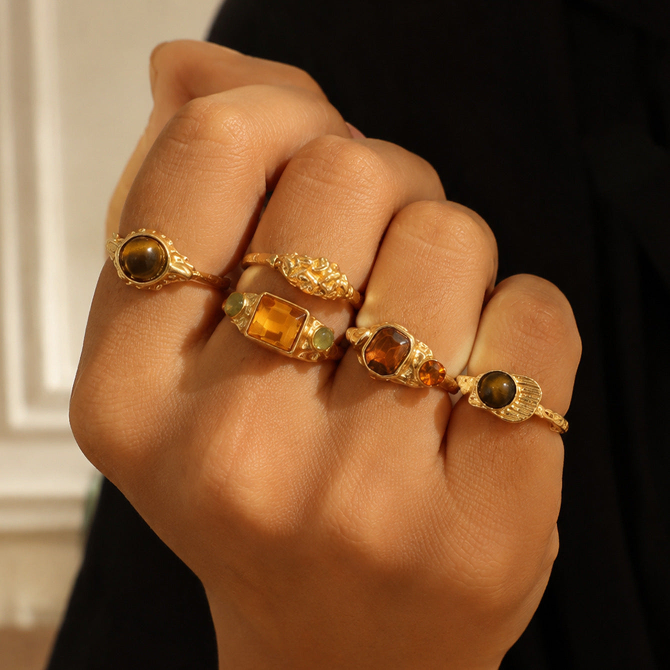 Wholesale Vintage Maillard Alloy Rings 5 Piece Set Women S Fashion Jewelry Accessory Gift