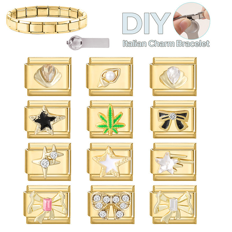 Wholesale 9mm Italian Charm Starter Bracelets DIY square Single Section Creative Stainless Steel Composable Bracelet