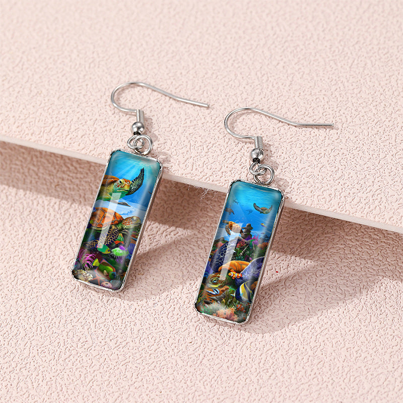 Wholesale Ethnic Style Turtle Stainless Steel Time Gem Rectangular Earrings ACC-ES-XiangL001