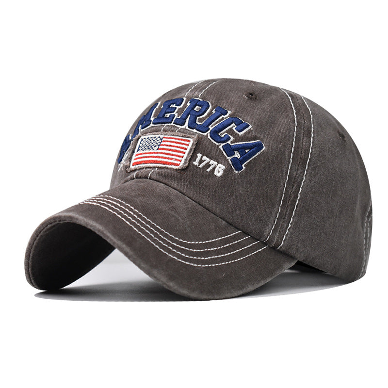 Wholesale  washed hole flag embroidered baseball cap