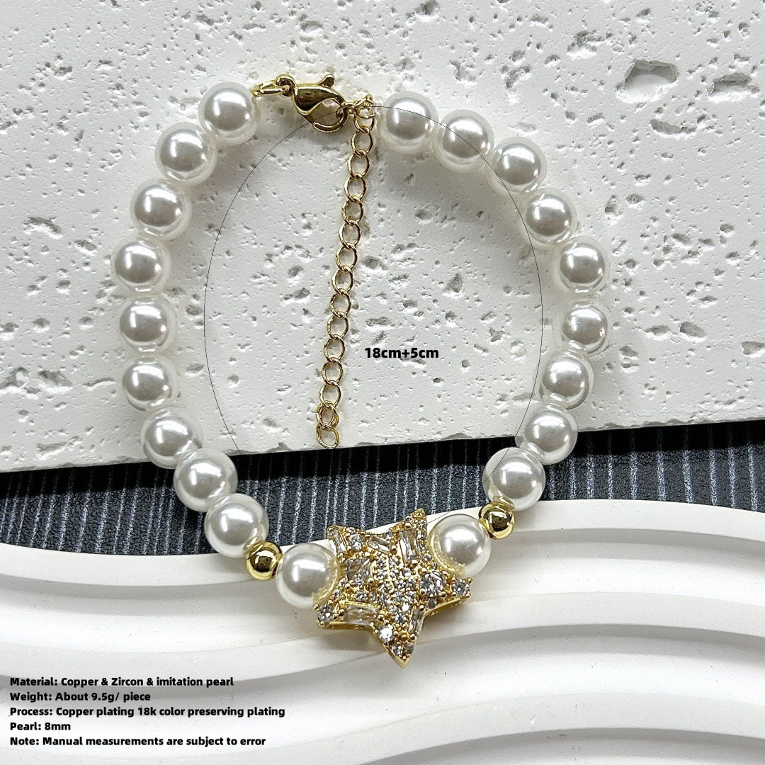 Wholesale  plated 18K star zircon  pearl bracelet