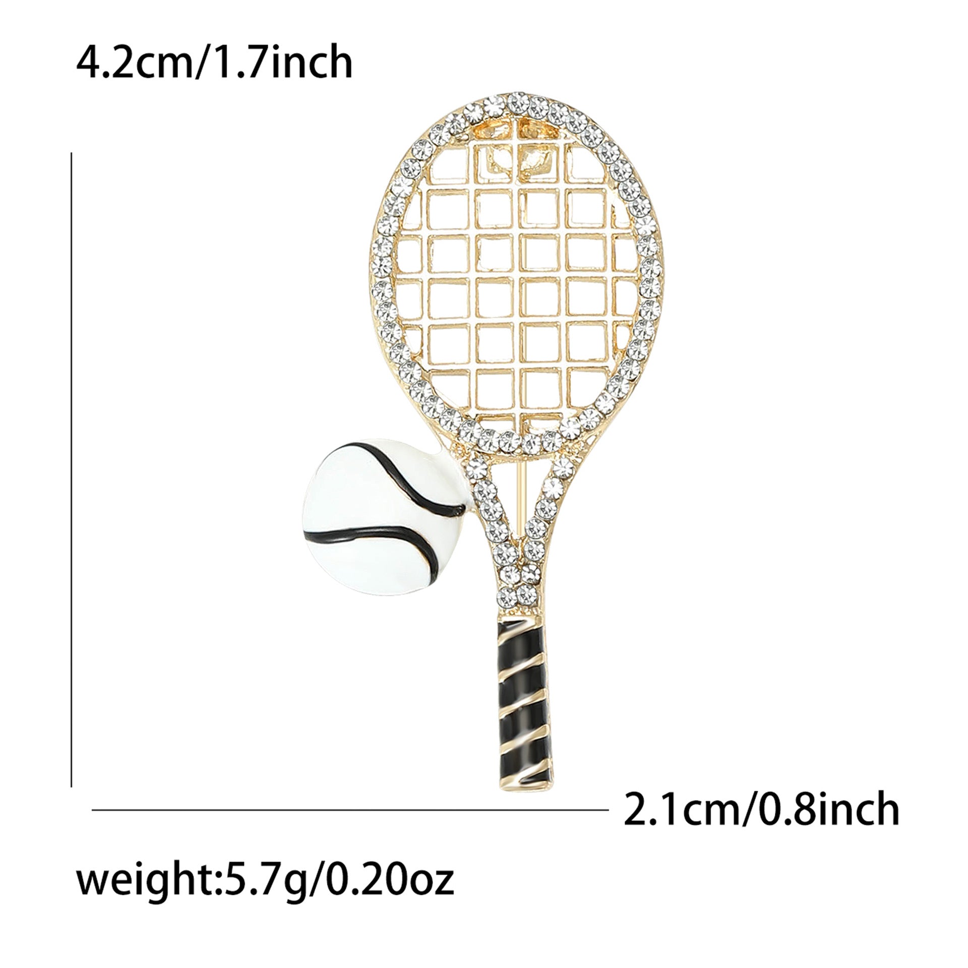 Wholesale Modern Fashion Gold Tone Alloy Rhinestone Tennis Racket Brooch Pin Casual Chic Unisex Clothing Accessory