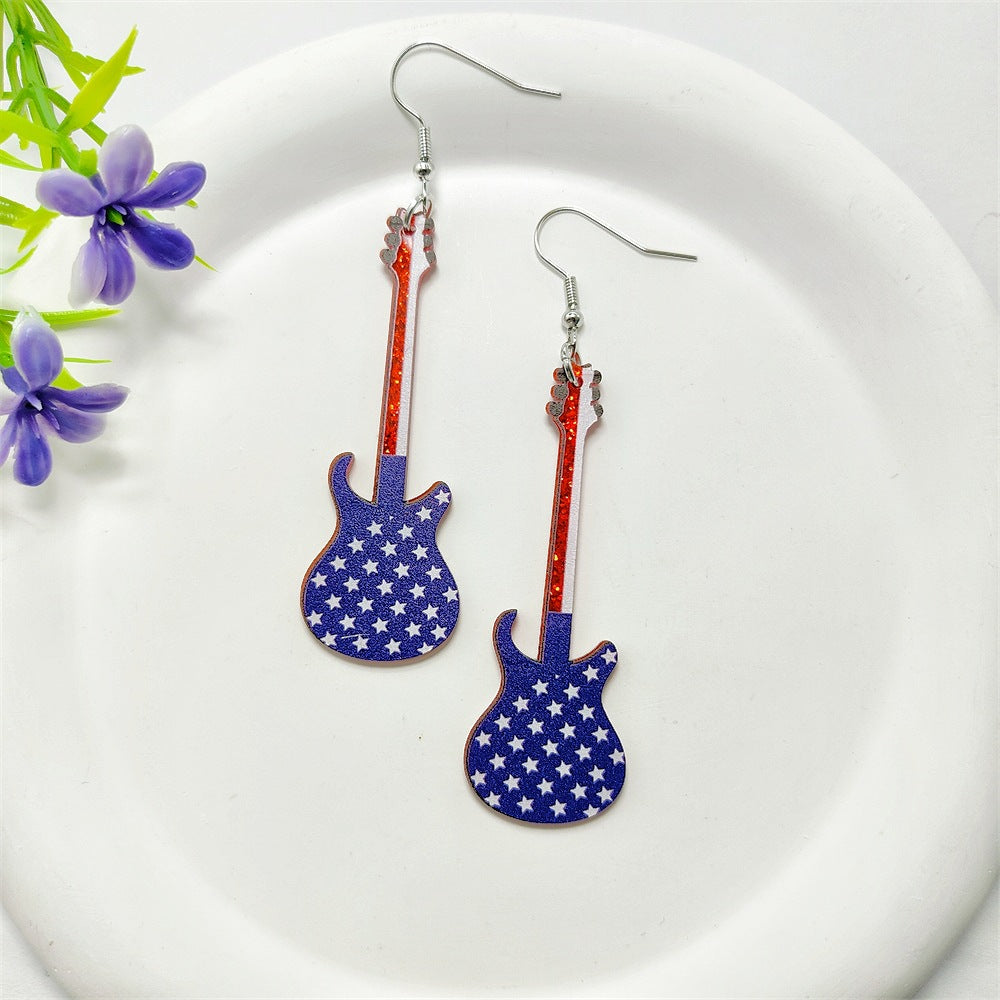 Wholesale Leather American Independence Day Earrings Red White and Blue Flag Color Love Heart Star Sun Flower Earrings ACC-ES-Qiyu001