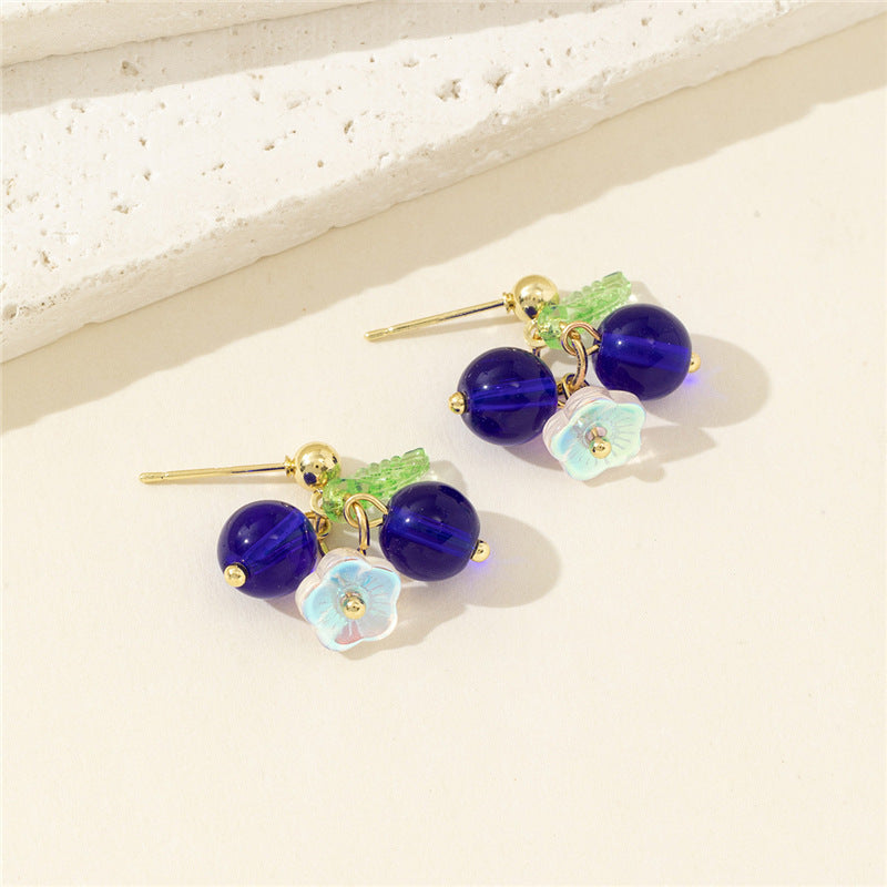 Wholesale Blueberry fruit glass pendant necklace