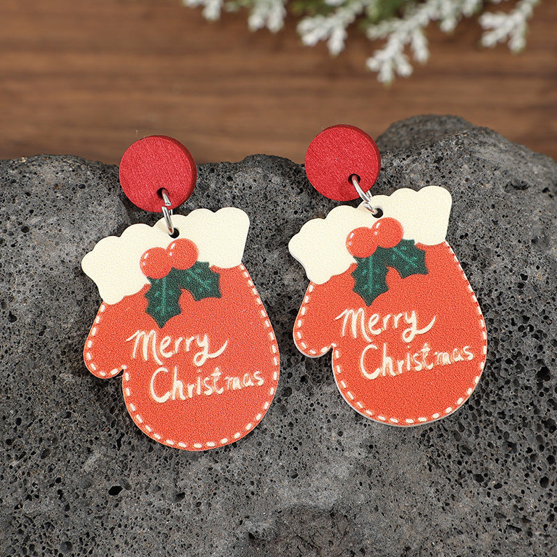 Wholesale creative  cute Christmas gloves earrings