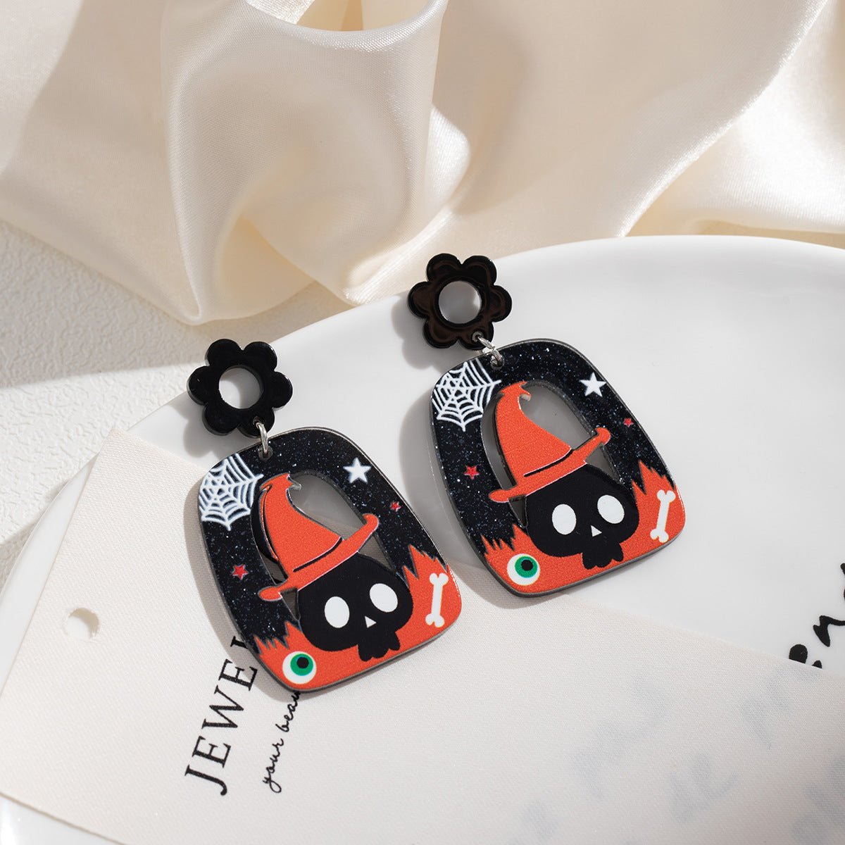 Wholesale  fun cartoon pumpkin ghost little black cat earrings