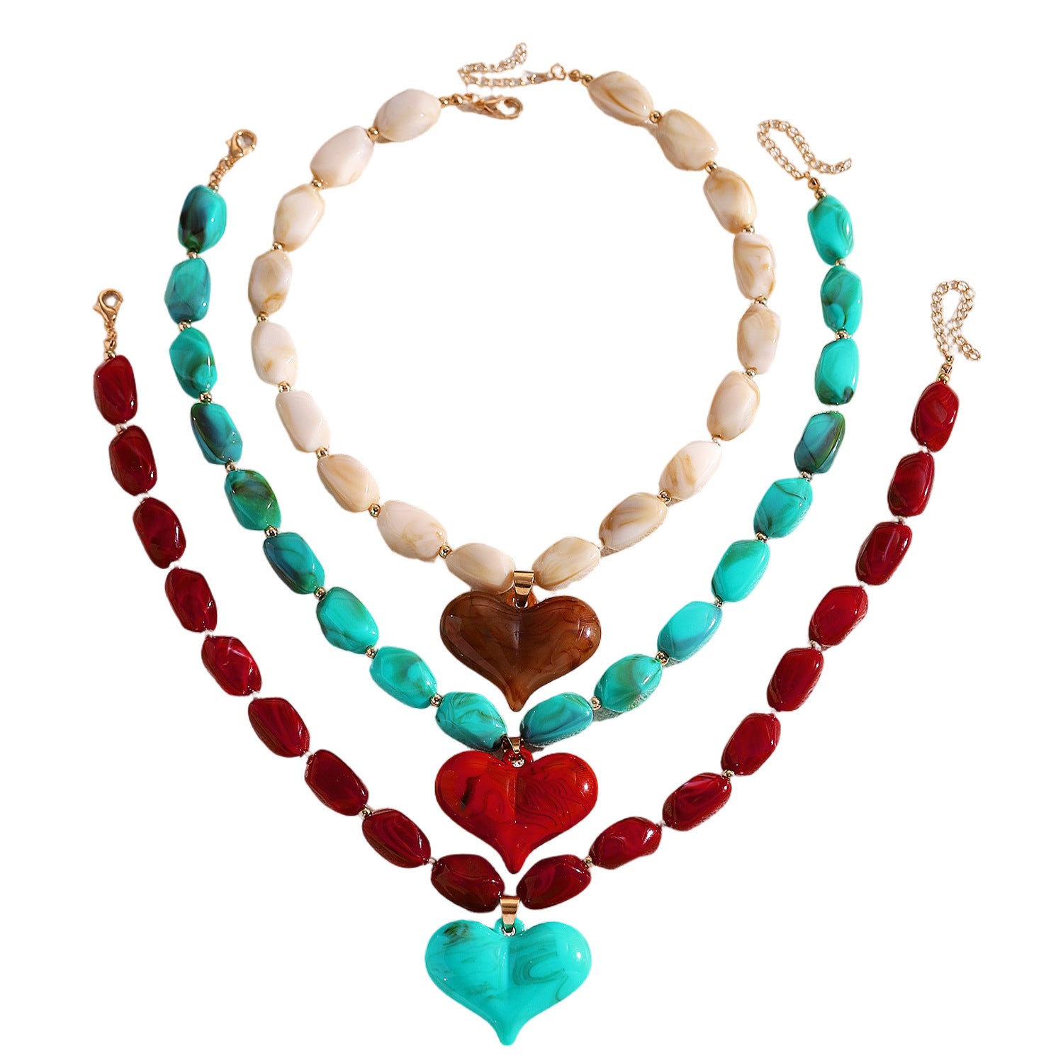 Wholesale Vacation Style Resin Heart Layered Beaded Necklace Boutique Resale