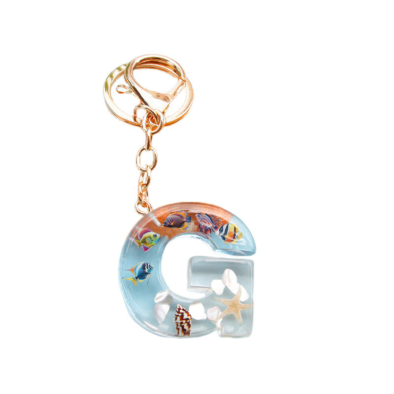 Wholesale Ocean tropical fish 26 English letters epoxy resin keychain