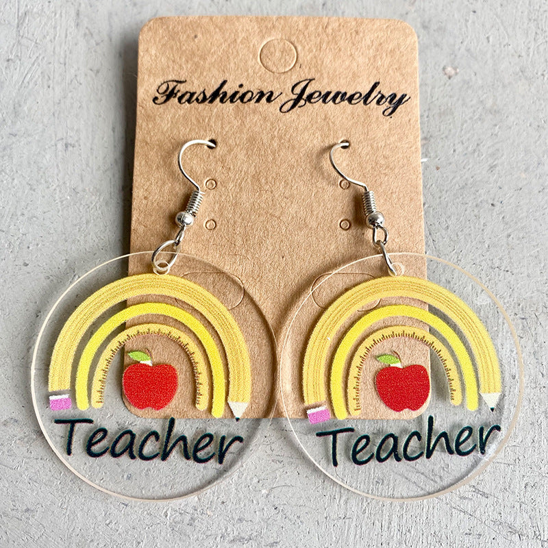 Wholesale Apple Rainbow Pencil Teachers Day Gift Acrylic Earrings ACC-ES-HY013