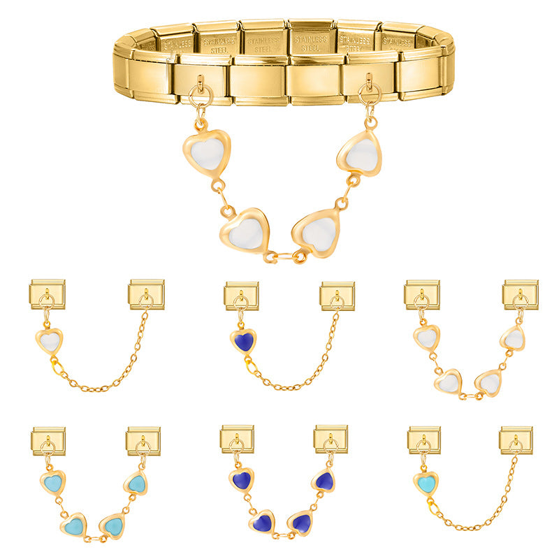 Wholesale Italian Charm Bracelet 9mm DIY Splicing Gold Double Pendant Stainless Steel Composable Bracelet