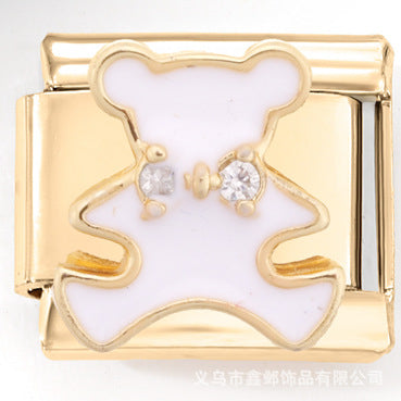 Wholesale Italian Charm Bracelet 9mm DIY  Golden Zircon Animal   Creative Stainless Steel Composable Bracelet