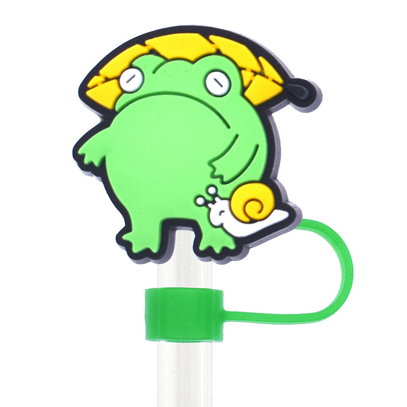 Wholesale Random 100pcs Cartoon Frog 10mm PVC Soft Straw Tube Cap ACC-SCR-RYY104