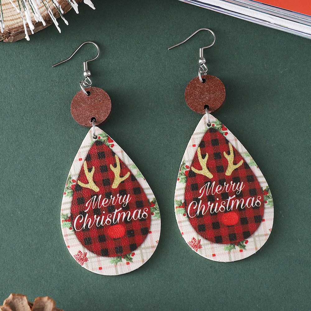 Wholesale Christmas Plaid Elk Snowman Water Drop ing Pendant Earrings