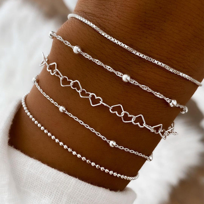 Wholesale 6Pcs Boho Minimalist Multi Layer Chain Bracelets For Women Electroplated Zinc Alloy Fashion Jewelry Accessory Great For Gift
