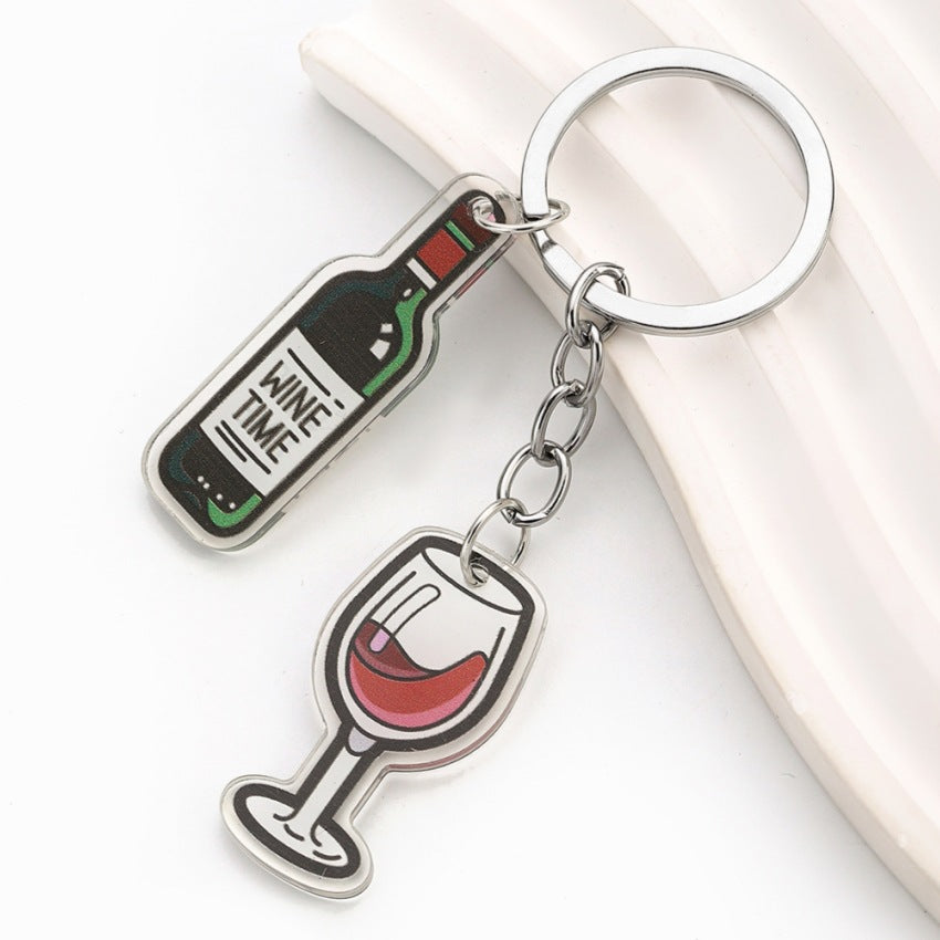 Wholesale Red Wine Glass Keychain  Cartoon Creative Cute Keychains