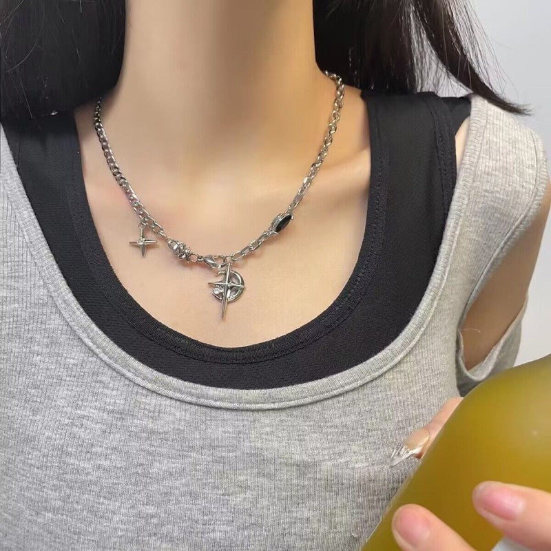 Wholesale Titanium Steel Necklace Black Gemstone Hip Hop Street Necklace Clavicle Chain ACC-NE-Ziyou004