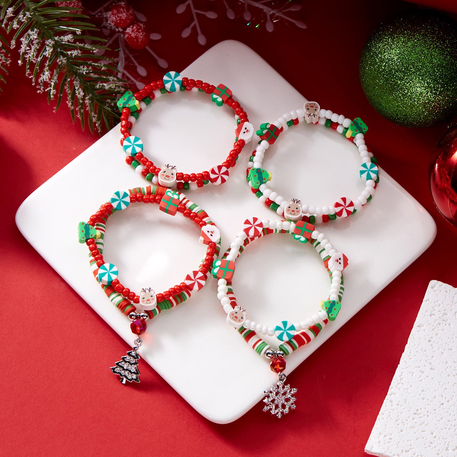 Wholesale Christmas Rice Bead Soft Clay Christmas Tree Snowflake Bracelet ACC-BT-FanYou005