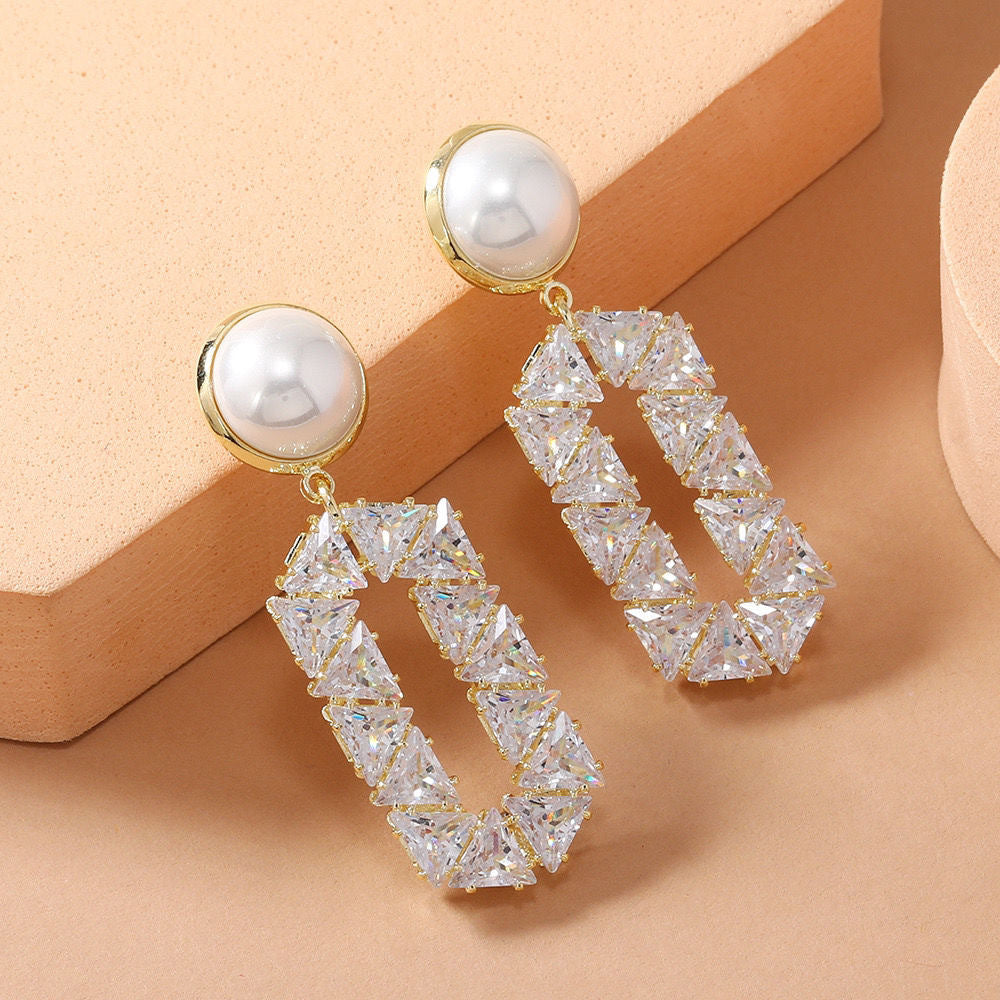 Wholesale S925 silver needle light luxury exaggerated rhinestone geometric oval earrings