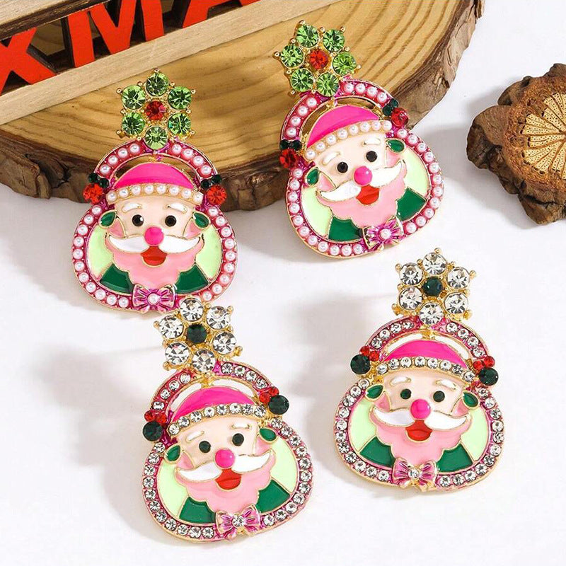 Wholesale Cartoon cute dripping oil encrusted Santa Claus Christmas earrings