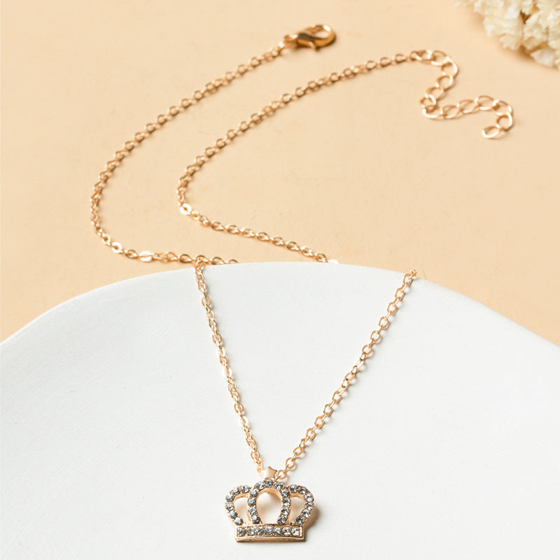 Wholesale full diamond crown  alloy gold plated pendant necklace